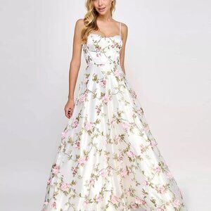 Say Yes Juniors' 3D Floral Embellished Ball Gown Ivory/Pink Size 17/18